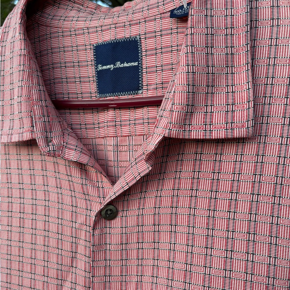 Tommy Bahama Red and Black Checkered Men's Shirt 100% Silk 3XL